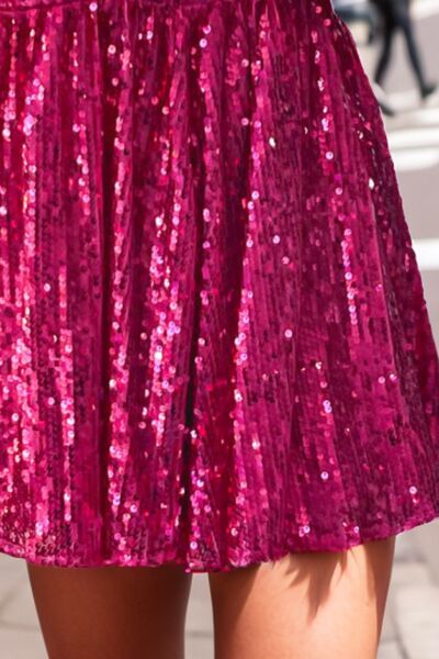 Sequin Square Neck Balloon Sleeve Romper - TRENDMELO