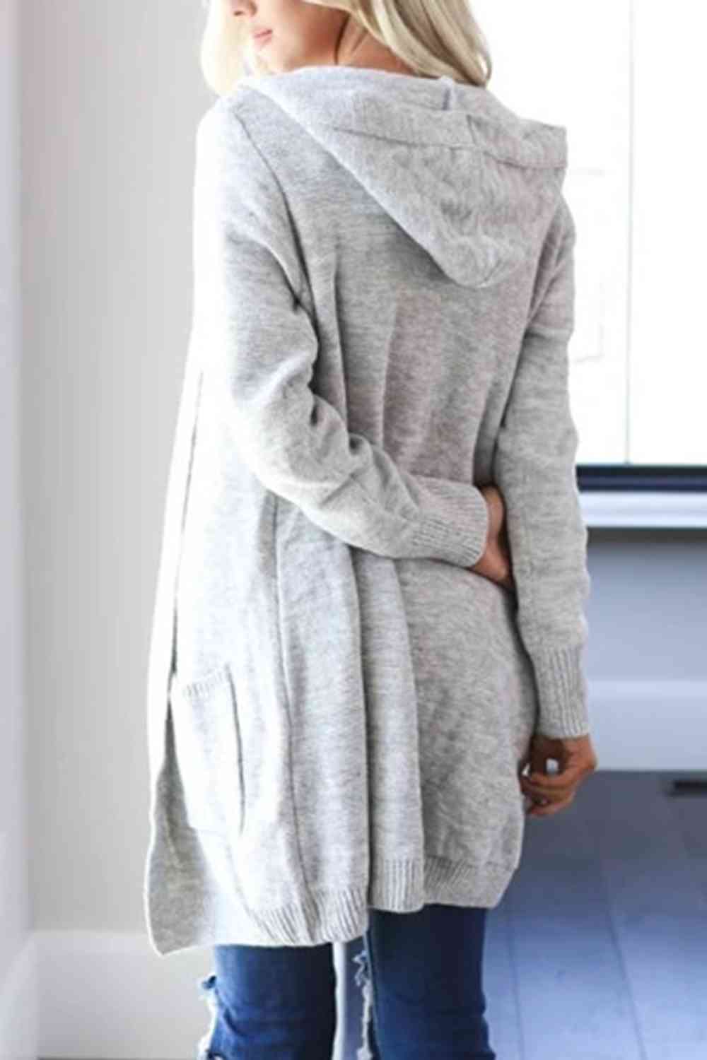 Heathered Open Front Cardigan with Pockets - TRENDMELO