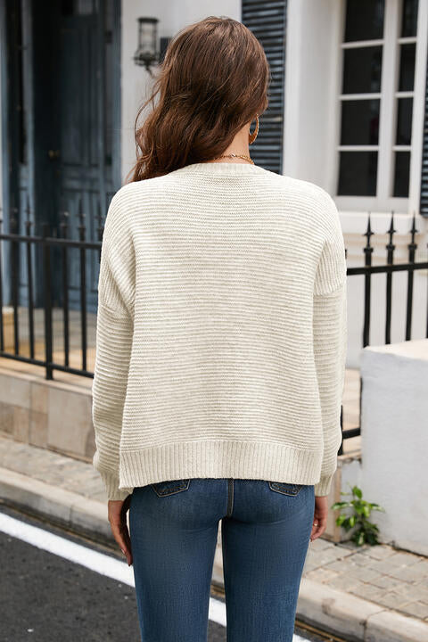 Horizontal Ribbing Button Down Cardigan - TRENDMELO