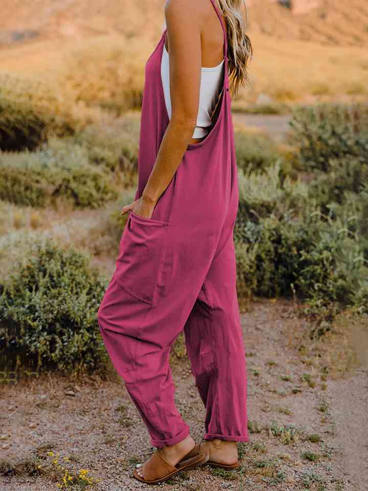 Double Take Full Size Sleeveless V-Neck Pocketed Jumpsuit - TRENDMELO
