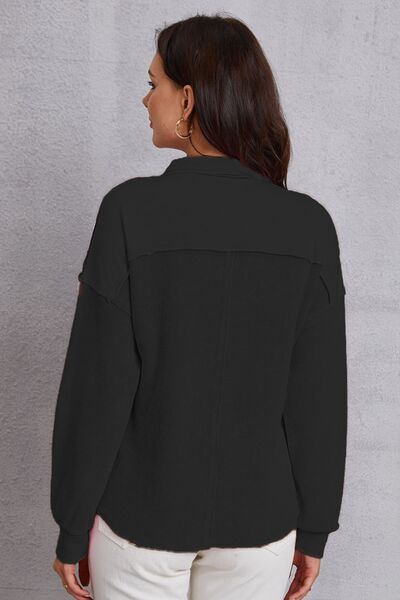 Quarter Button Dropped Shoulder Sweatshirt - TRENDMELO