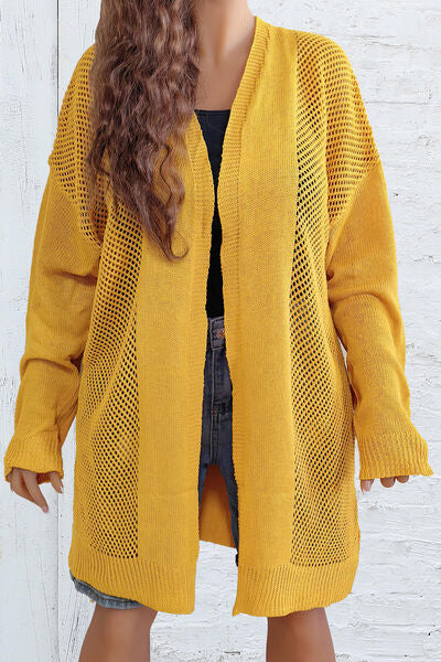 Plus Size Openwork Long Sleeve Open Front Cardigan - TRENDMELO