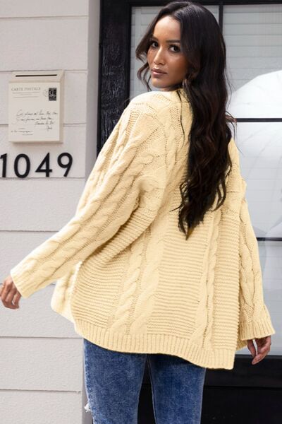 Open Front Cable-Knit Cardigan - TRENDMELO