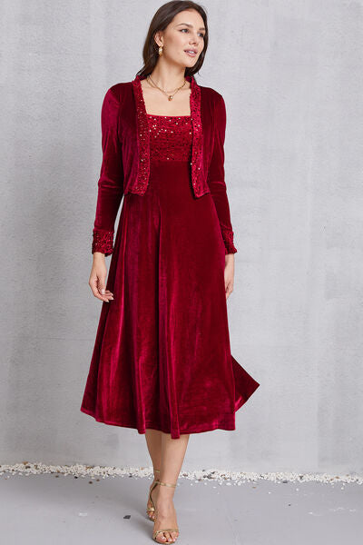 Sequin Long Sleeve Midi Dress - TRENDMELO