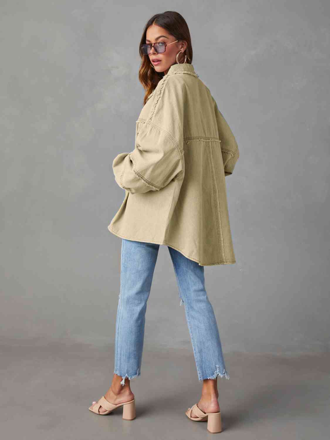 Dropped Shoulder Raw Hem Jacket - TRENDMELO
