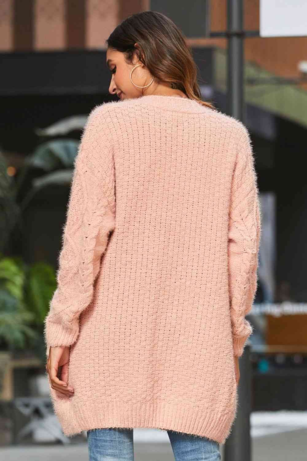 Mixed Knit Open Front Longline Cardigan - TRENDMELO