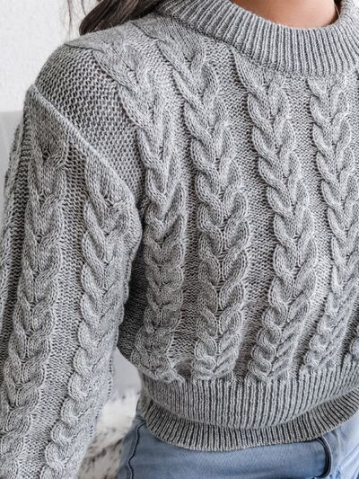 Cable-Knit Round Neck Sweater - TRENDMELO