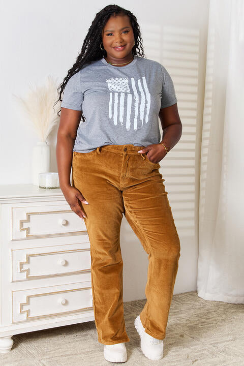 Simply Love US Flag Graphic Cuffed Sleeve T-Shirt - TRENDMELO