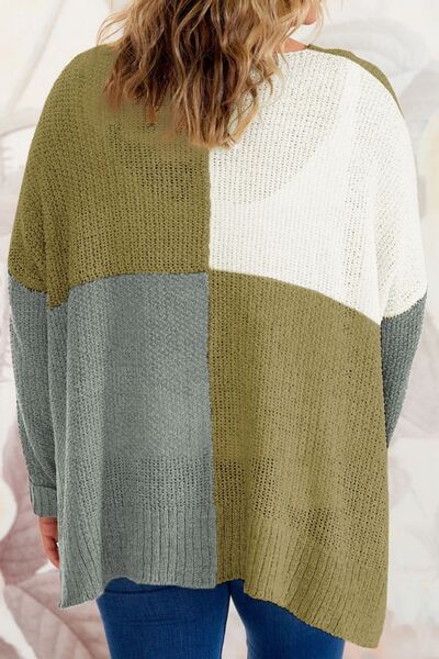 Plus Size Color Block Round Neck Sweater - TRENDMELO