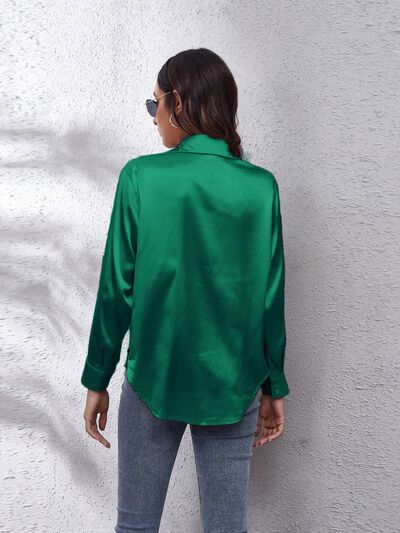 Button Up Collared Neck Long Sleeve Shirt - TRENDMELO