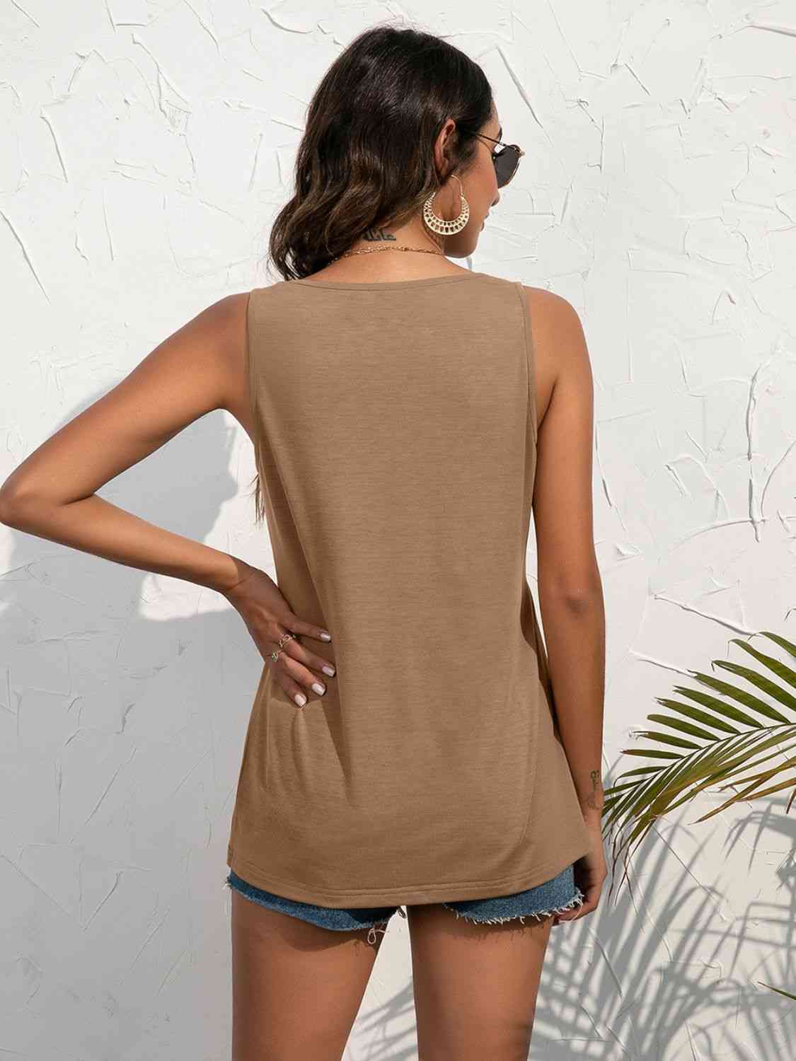 Decorative Button Scoop Neck Tank - TRENDMELO