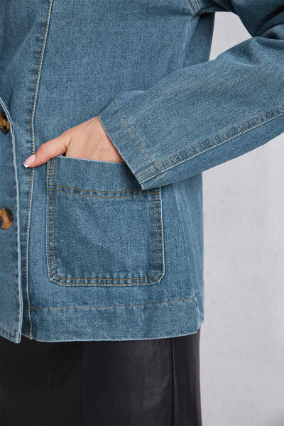 Pocketed Button Up Denim Jacket - TRENDMELO