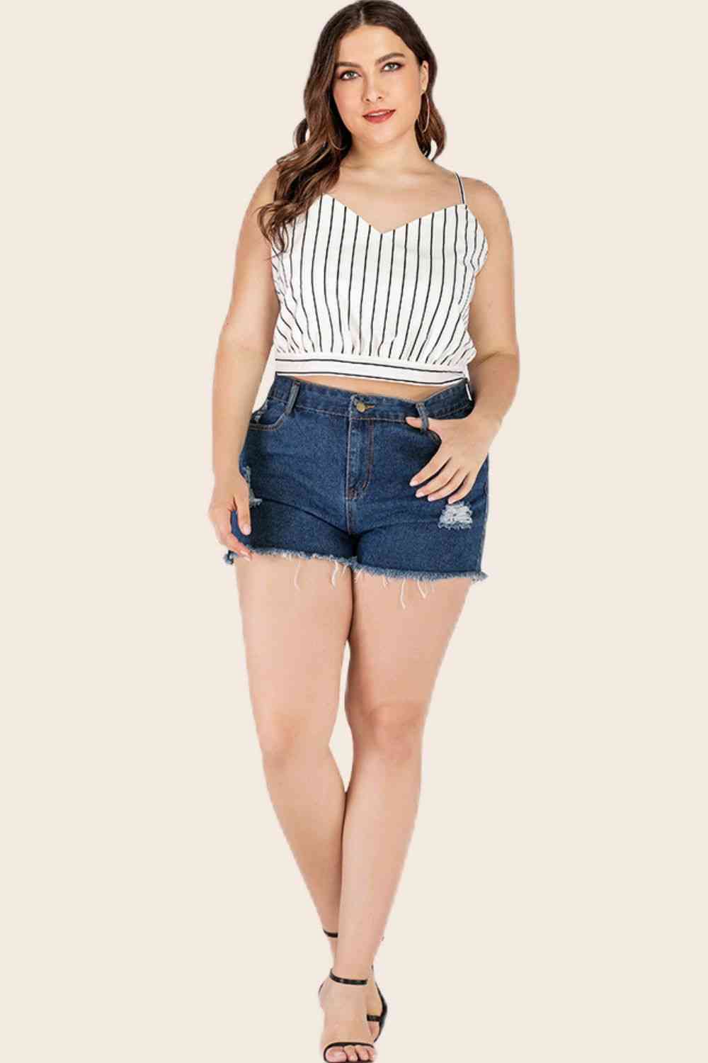 Plus Size Striped Tie-Back Cropped Cami - TRENDMELO