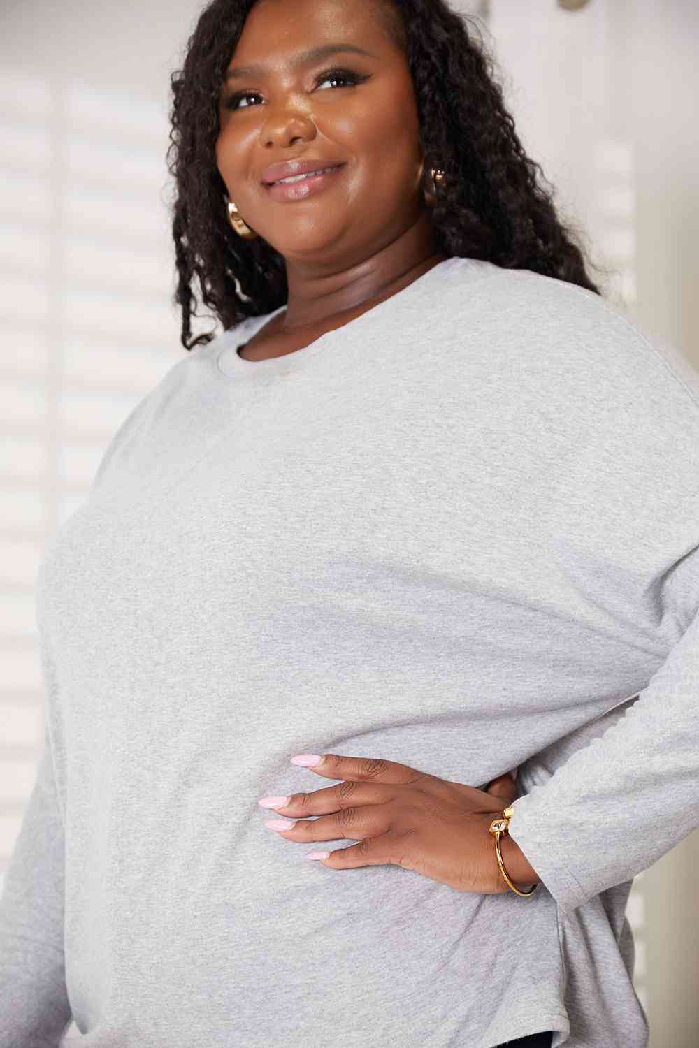 Double Take Seam Detail Round Neck Long Sleeve Top - TRENDMELO