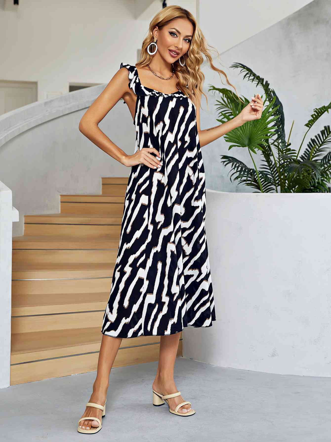 Two-Tone Low Back Midi Dress - TRENDMELO