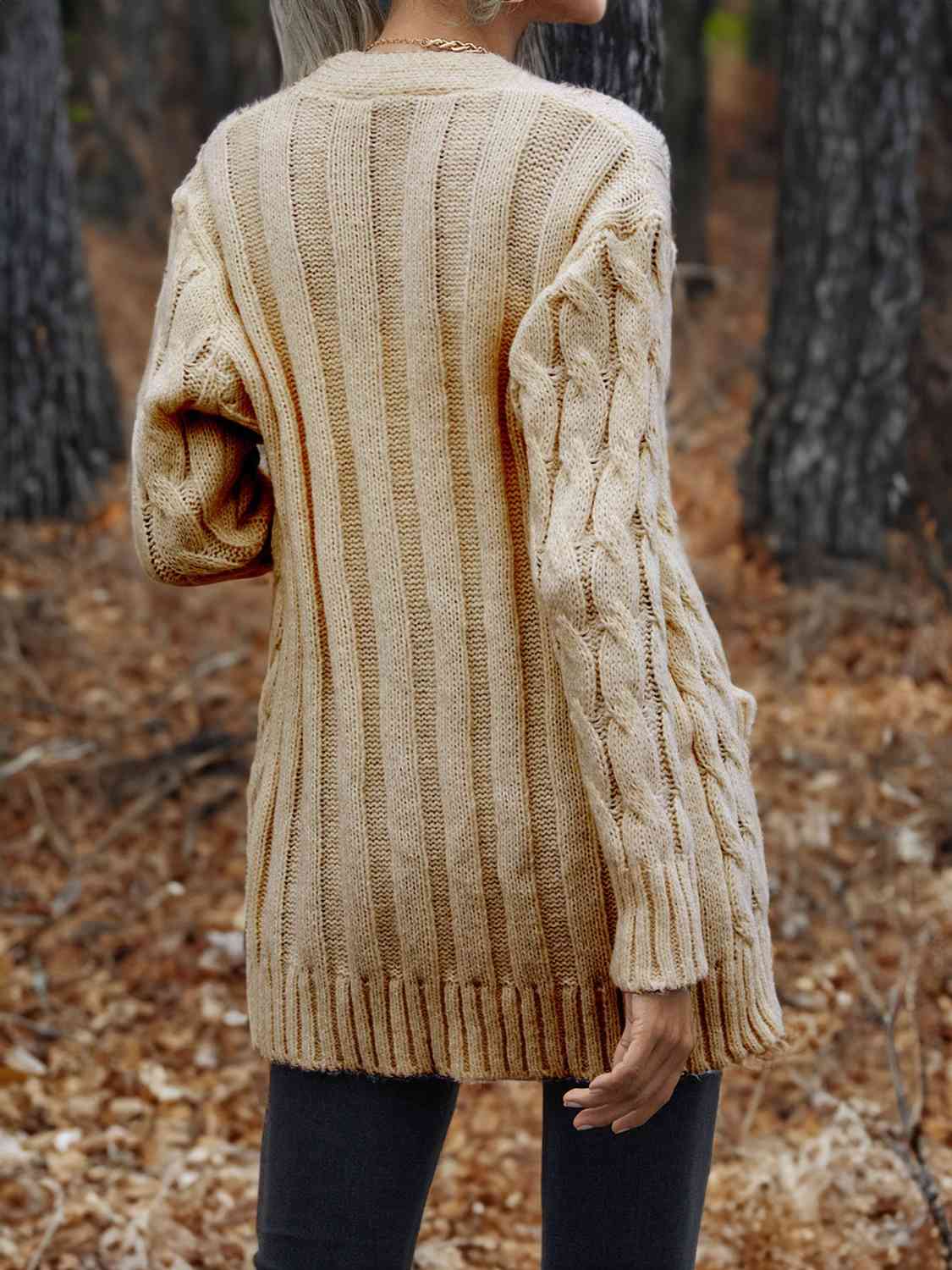 Cable-Knit Button Down Cardigan - TRENDMELO