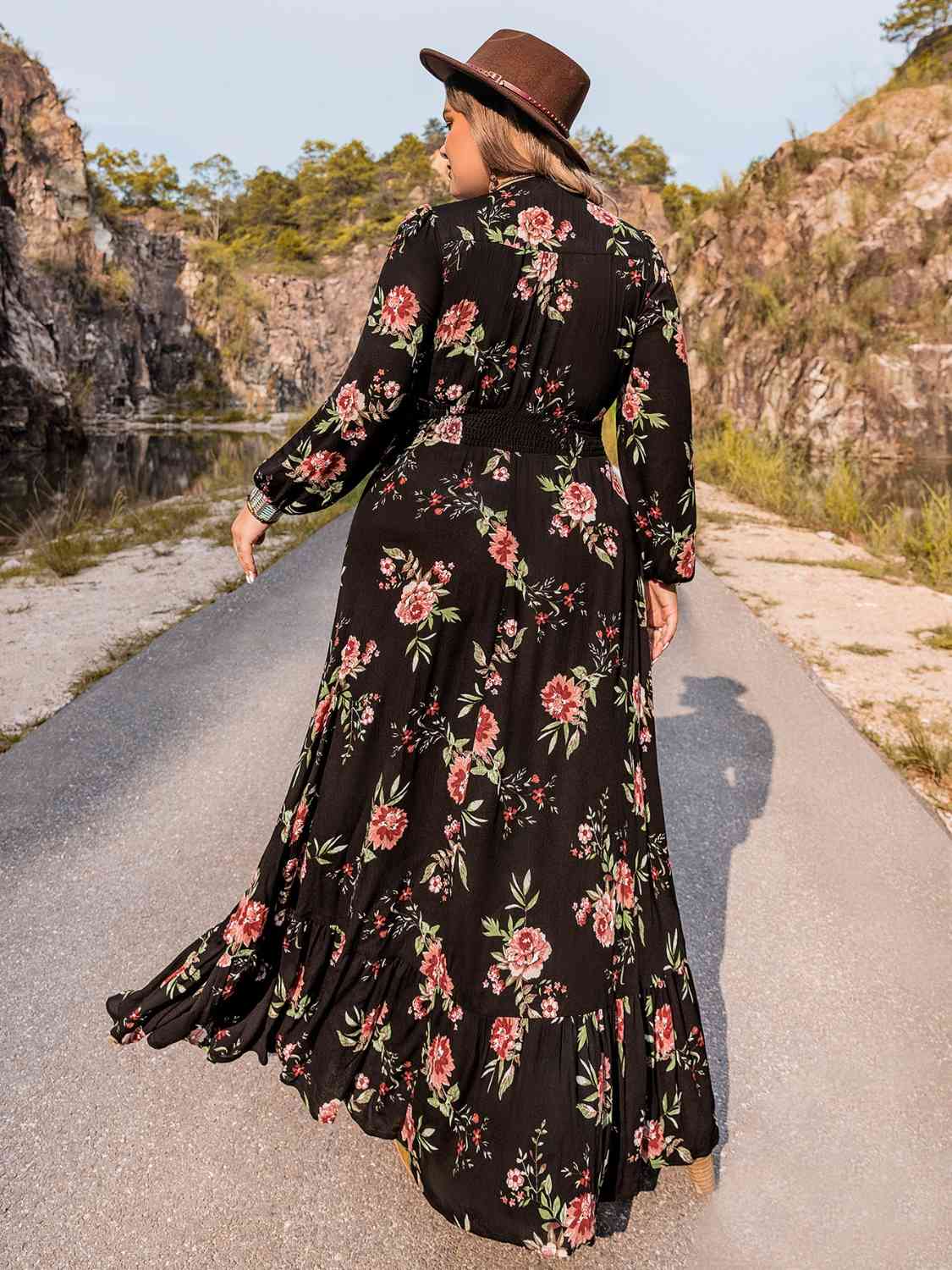 Plus Size V-Neck Front Slit Dress - TRENDMELO
