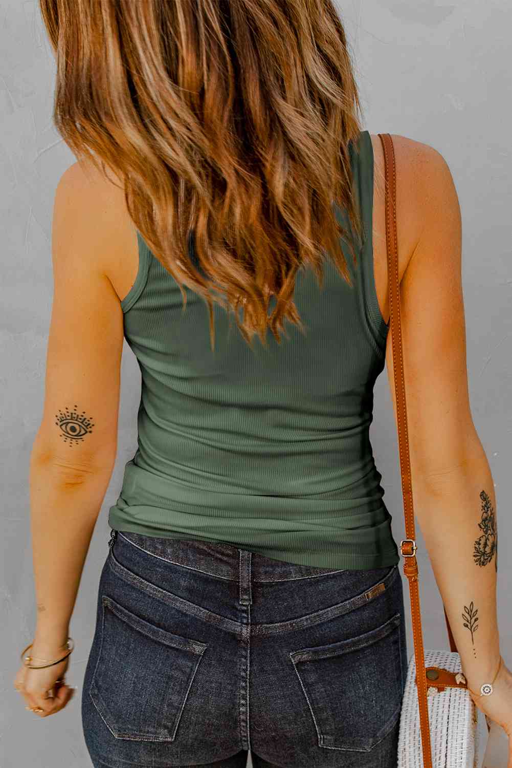 Notched Neck Ribbed Tank Top - TRENDMELO