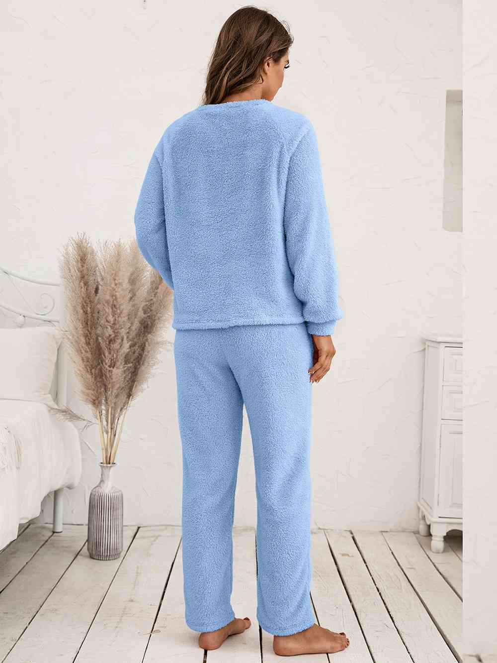 Teddy Long Sleeve Top and Pants Lounge Set - TRENDMELO
