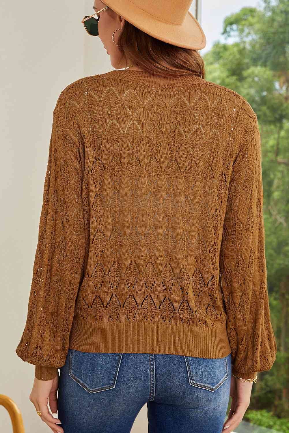 Openwork V-Neck Cardigan - TRENDMELO