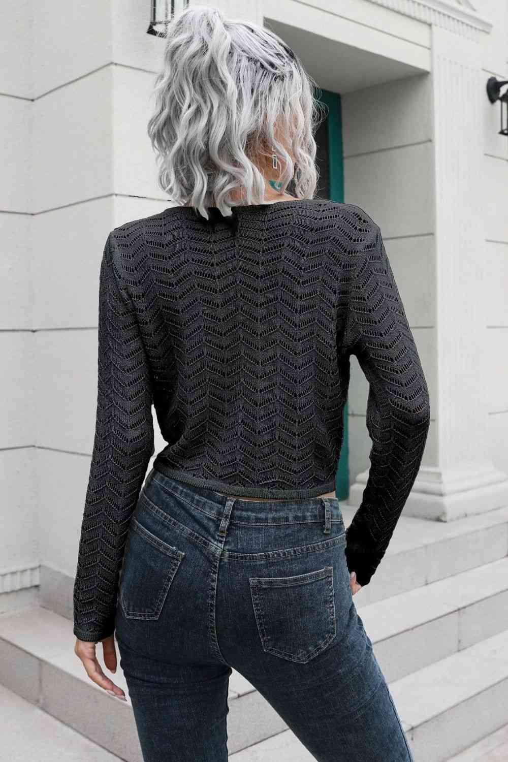 Drawstring V-Neck Long Sleeve Knit Top - TRENDMELO