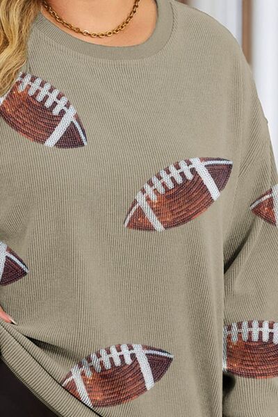 Plus Size Sequin Football Dropped Shoulder Sweatshirt - TRENDMELO