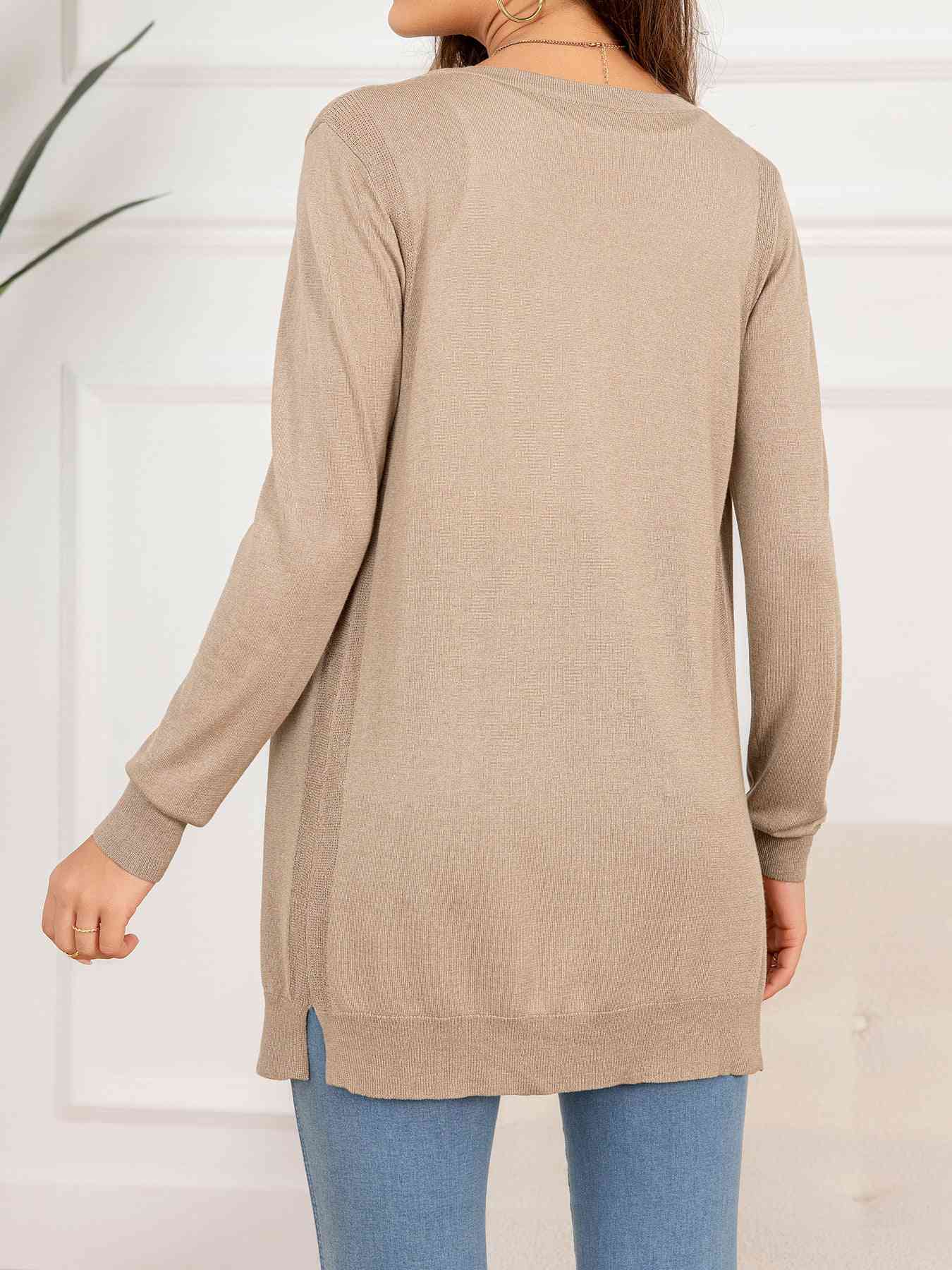Button Down Slit Longline Cardigan - TRENDMELO