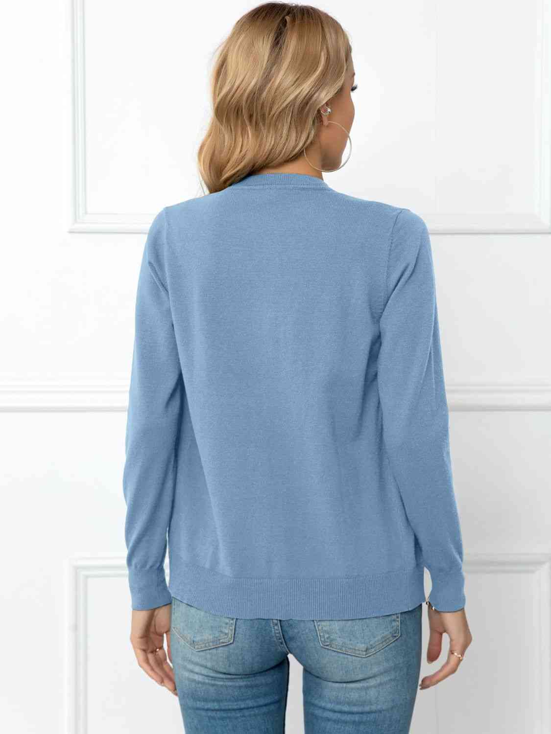 Button Down Round Neck Cardigan - TRENDMELO