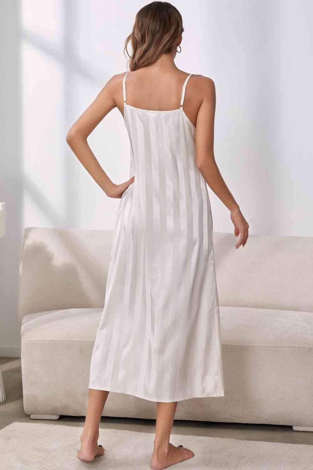 Striped Flounce Sleeve Open Front Robe and Cami Dress Set - TRENDMELO