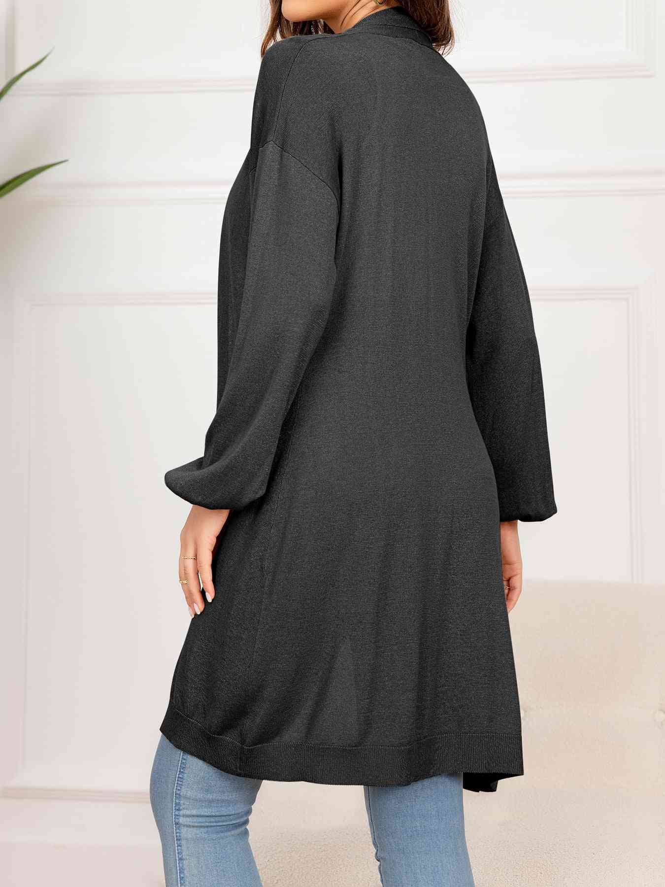 Dropped Shoulder Open Front Longline Cardigan - TRENDMELO