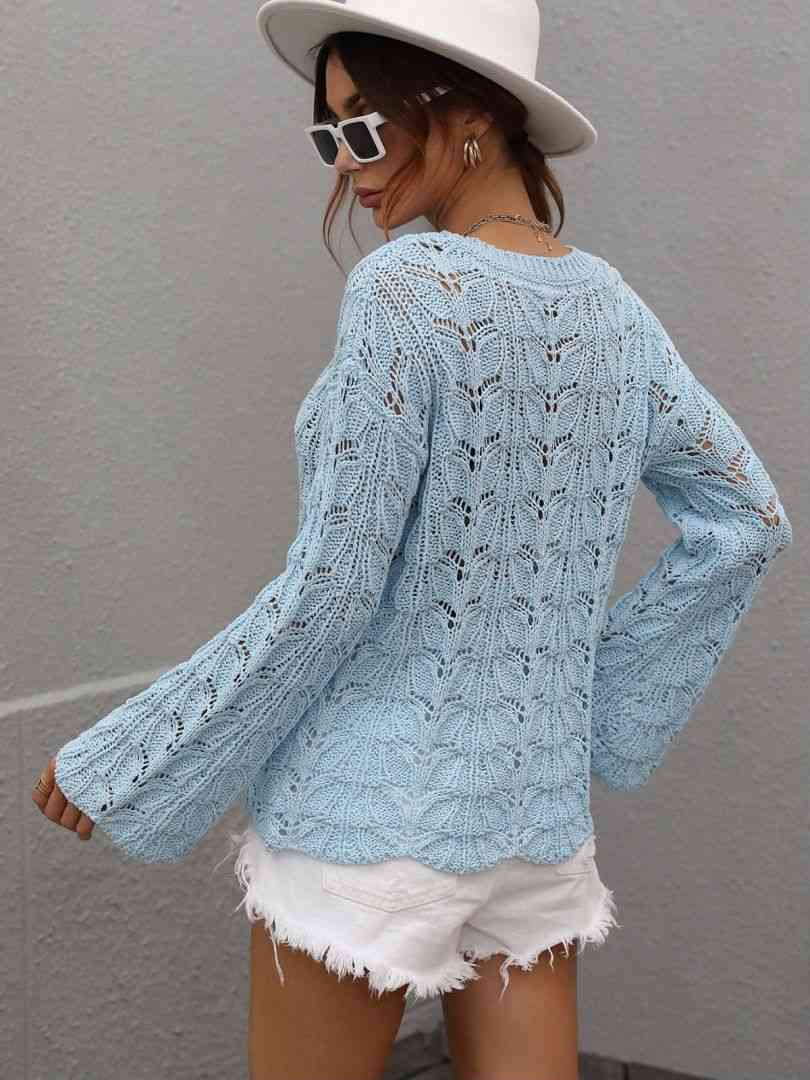 Openwork Dropped Shoulder Knit Top - TRENDMELO