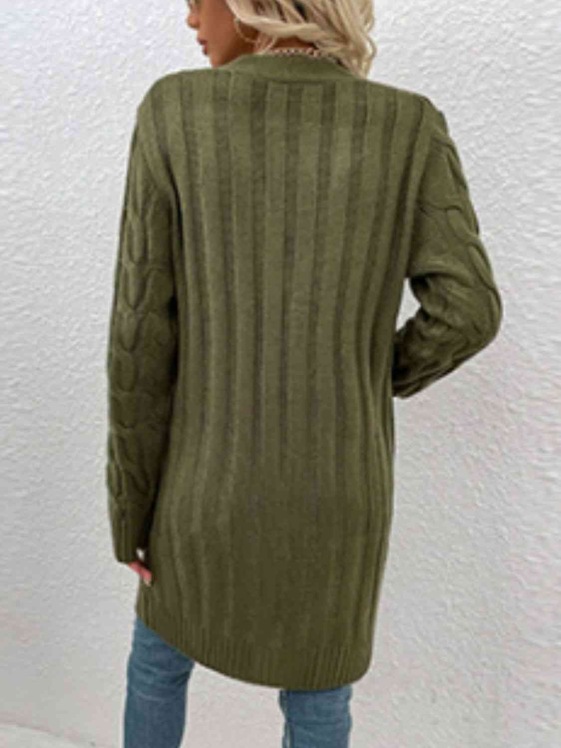 Cable-Knit Button Down Cardigan with Pockets - TRENDMELO