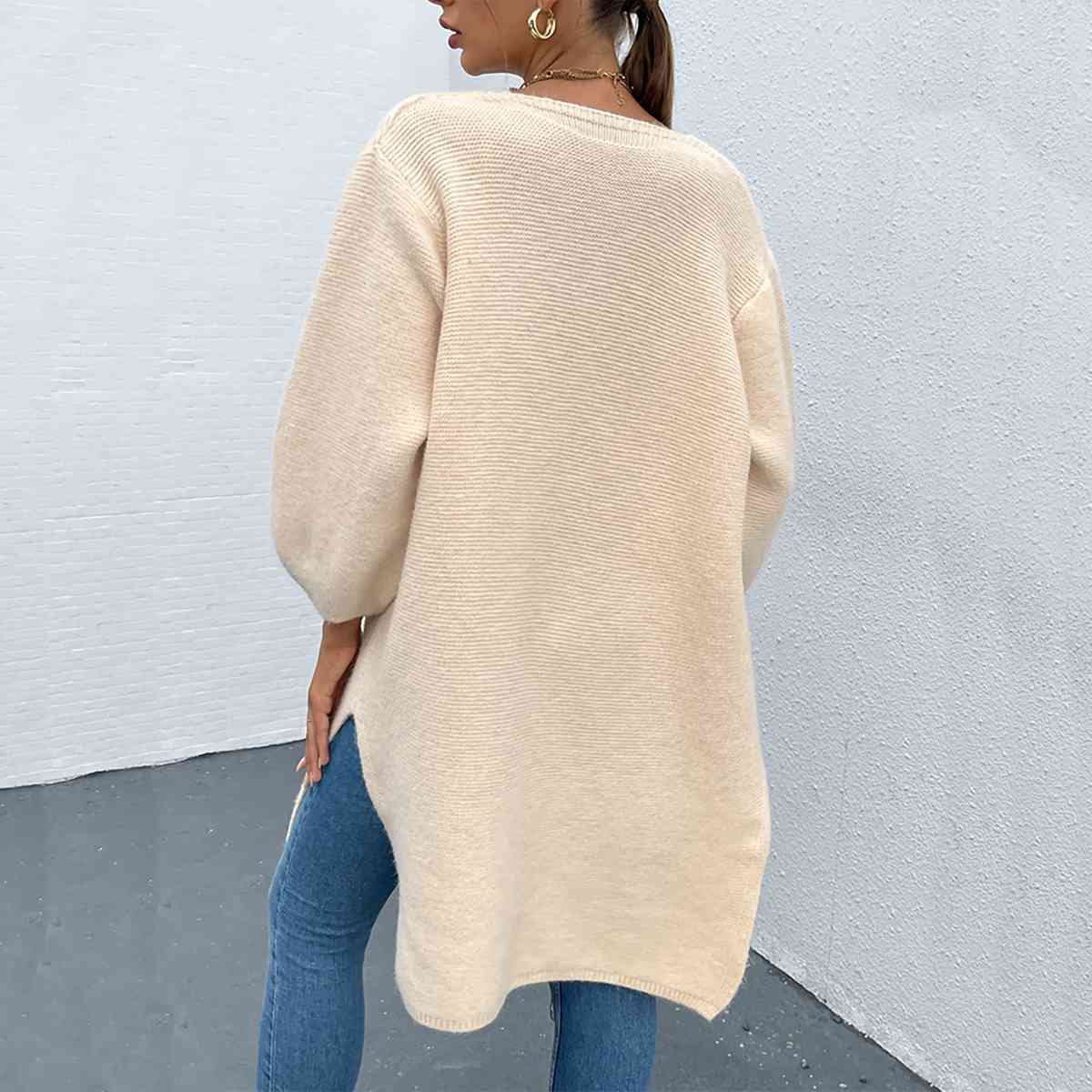 Open Front Slit Long Sleeve Cardigan - TRENDMELO