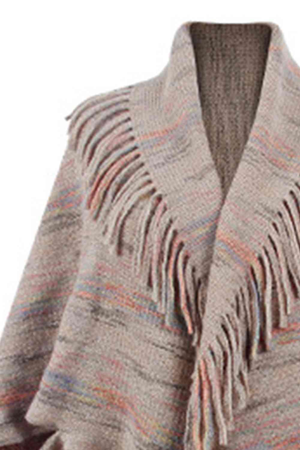 Fringe Detail Printed Poncho - TRENDMELO