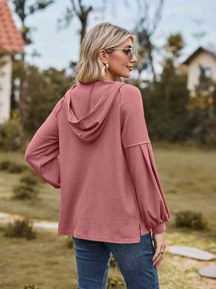 Dropped Shoulder Button-Down Hoodie - TRENDMELO