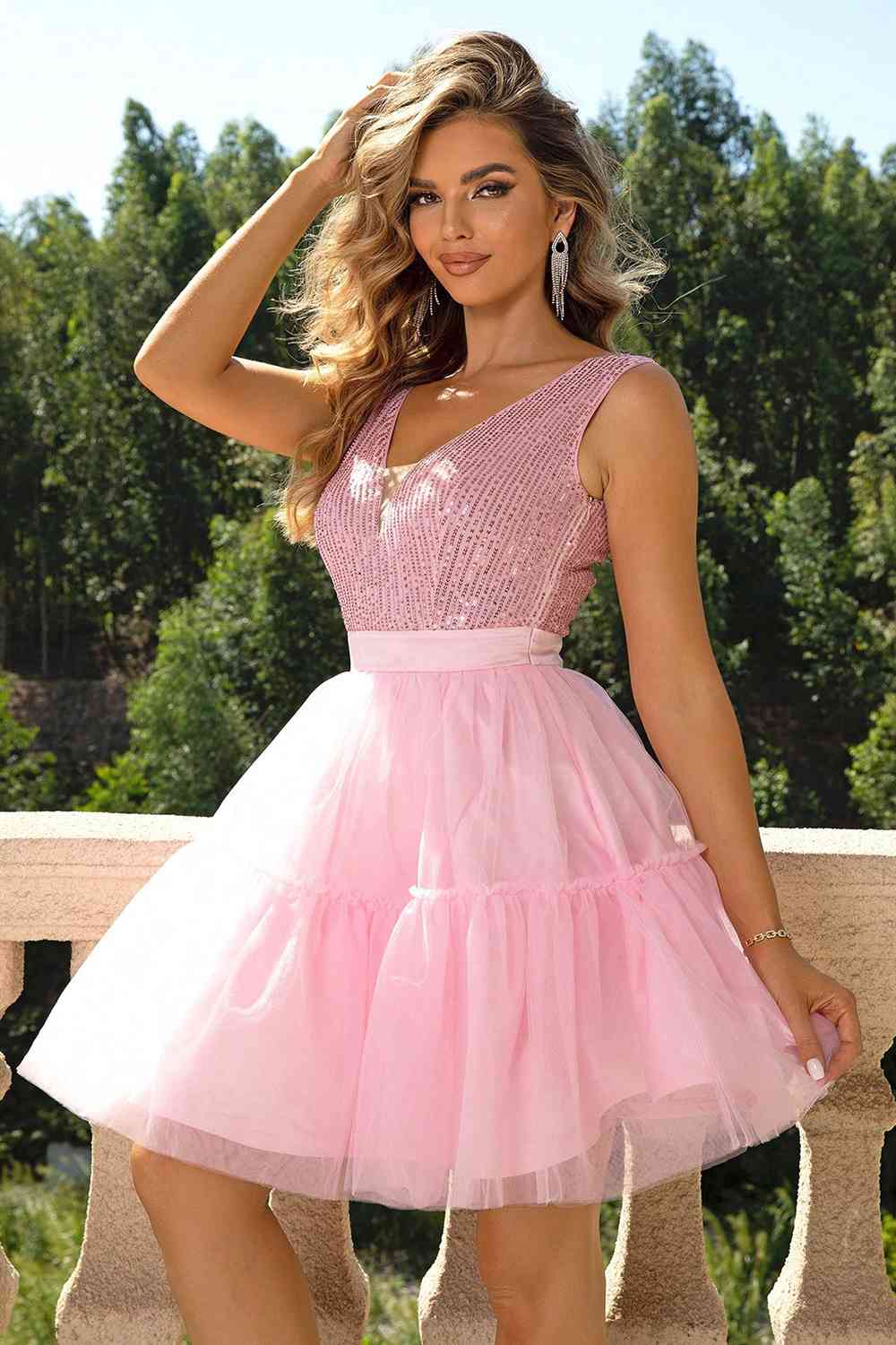 Sequin Sleeveless Mesh Dress - TRENDMELO