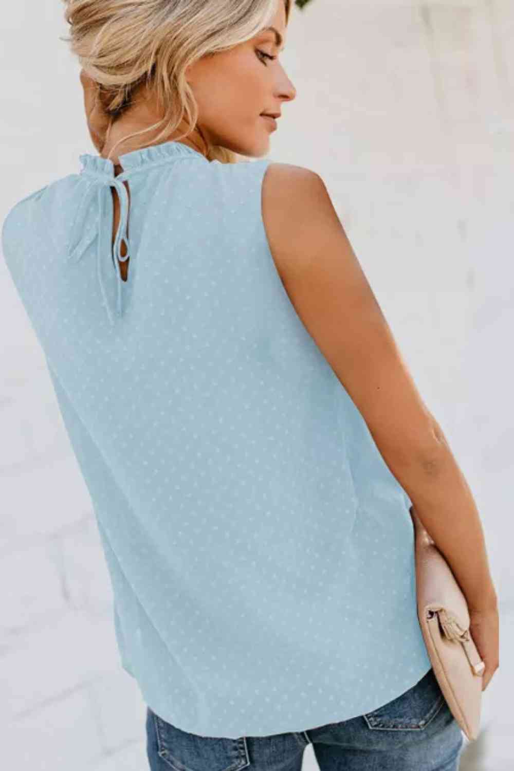 Smocked Tie Back Frill Trim Tank - TRENDMELO