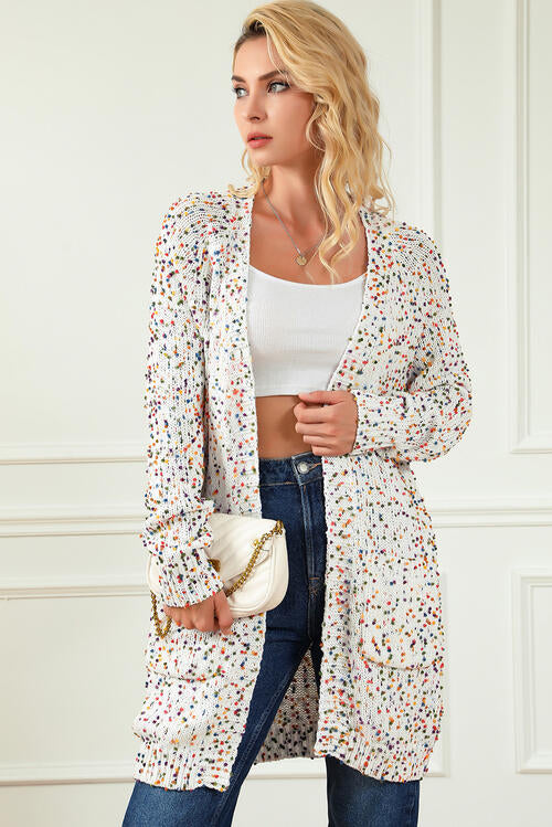 Heathered Open Front Long Sleeve Cardigan - TRENDMELO
