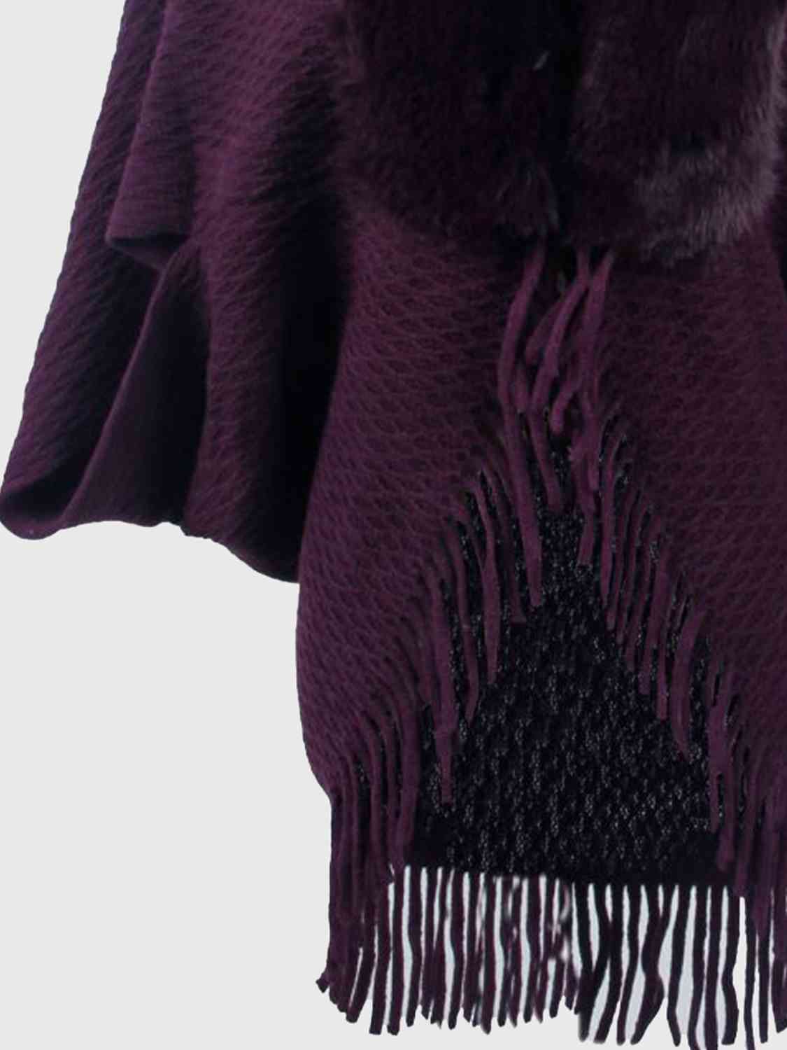 Open Front Fringe Hem Poncho - TRENDMELO