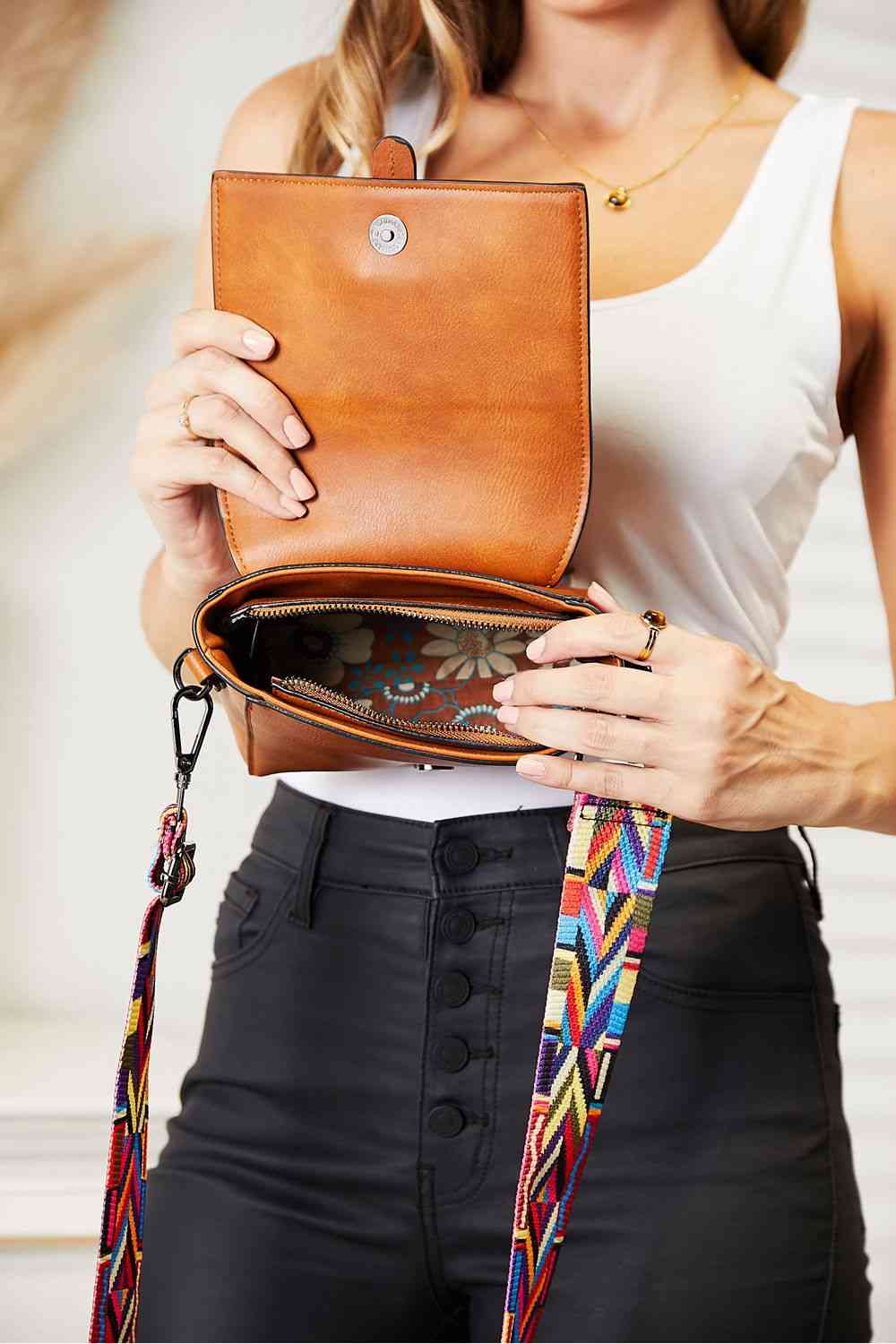 SHOMICO PU Leather Wide Strap Crossbody Bag - TRENDMELO
