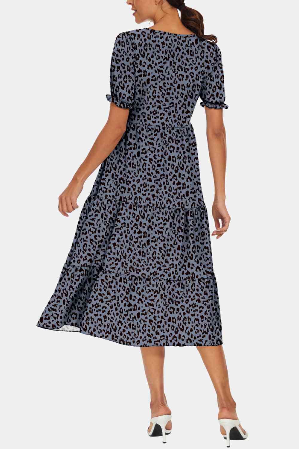Round Neck Flounce Sleeve Midi Dress - TRENDMELO
