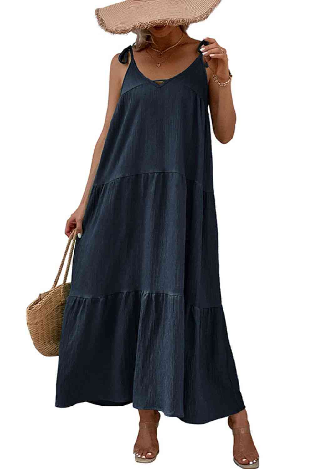 Tie-Shoulder Tiered Maxi Dress - TRENDMELO