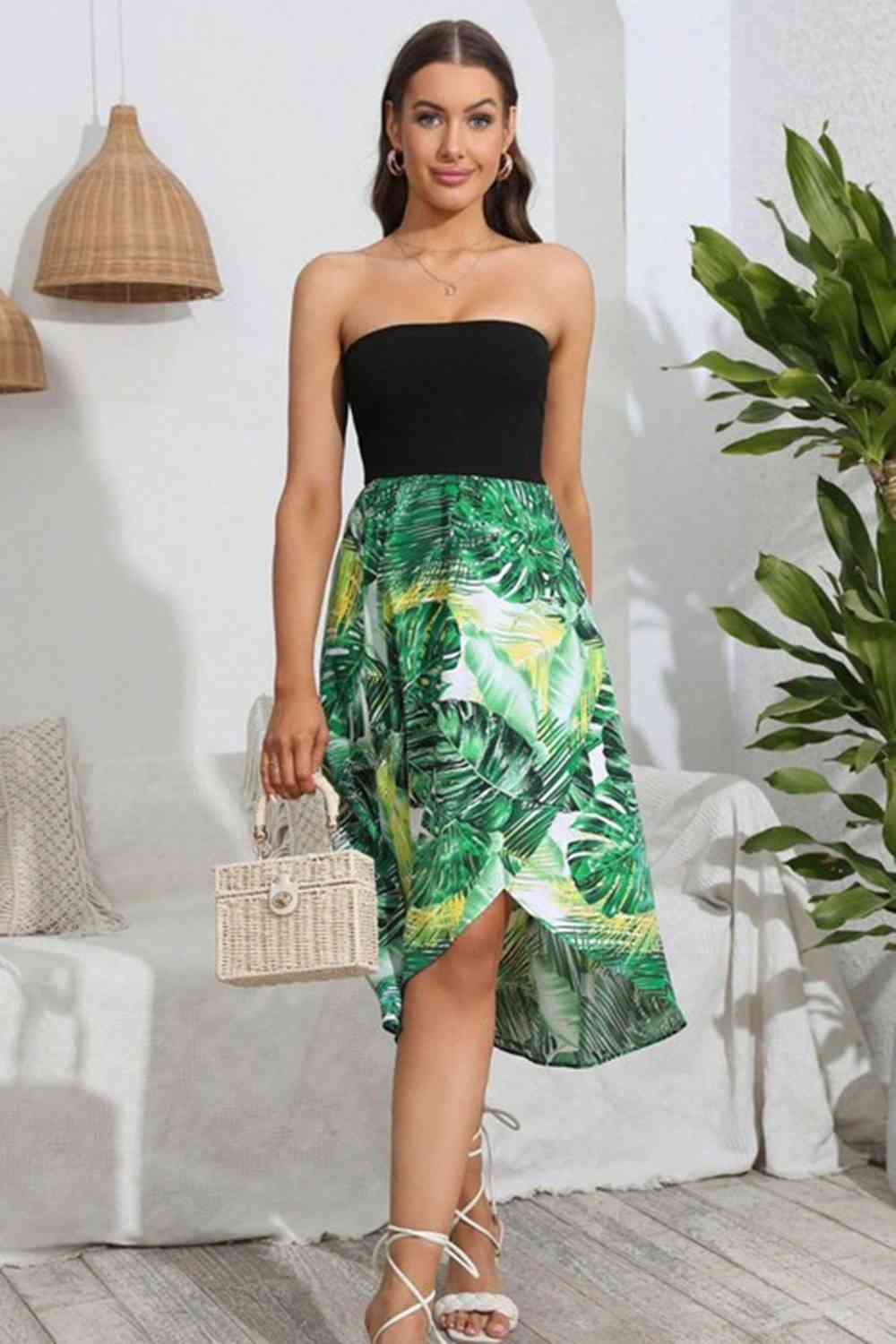 Printed Strapless Dress - TRENDMELO