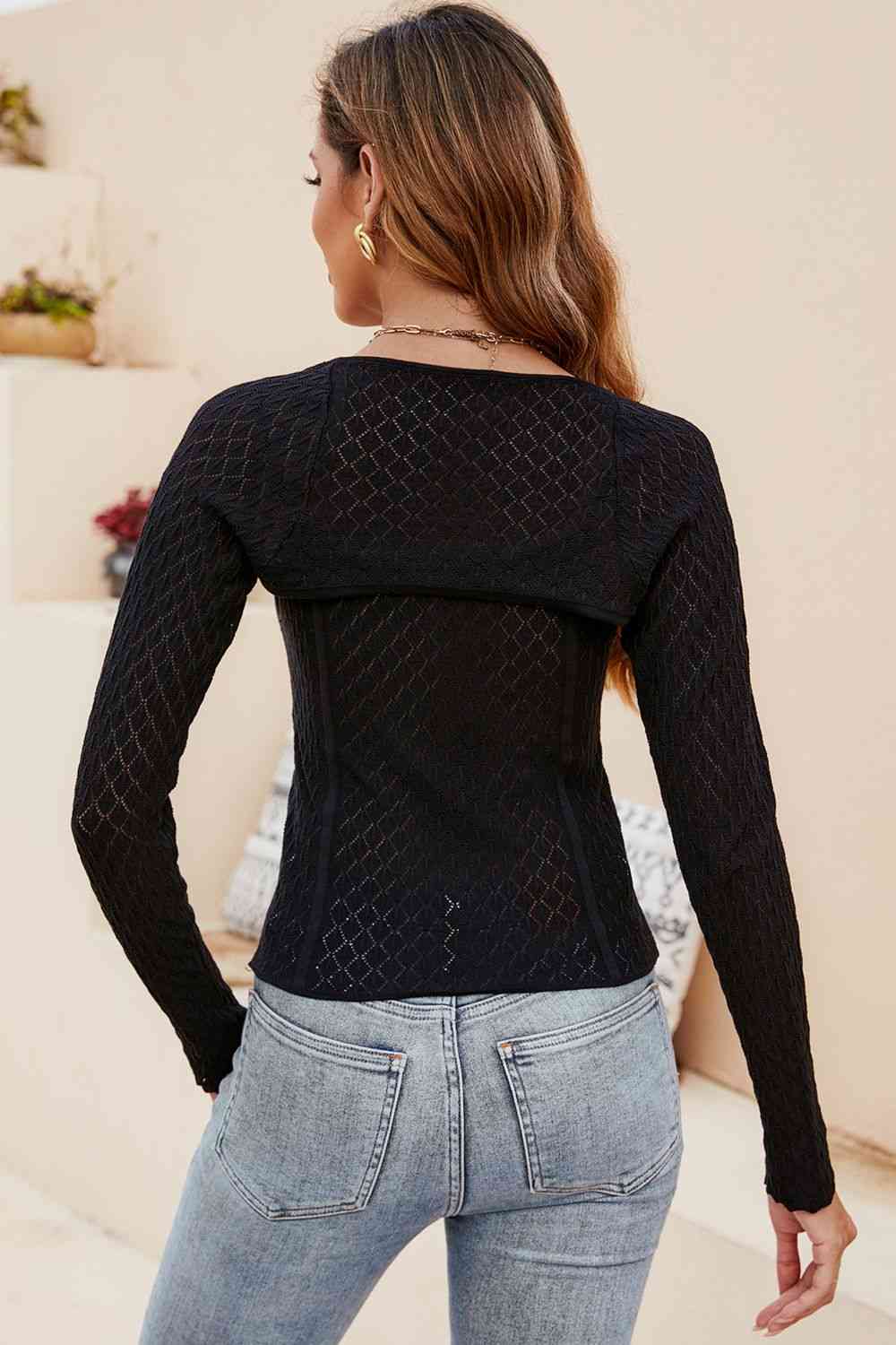 Scoop Neck Long Sleeve Knit Top - TRENDMELO