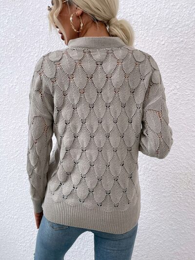 Openwork Cutout Dropped Shoulder Sweater - TRENDMELO