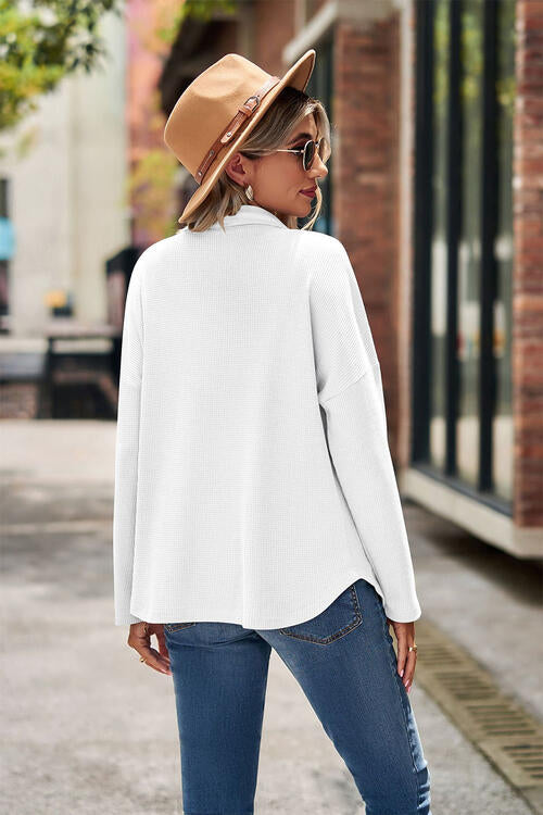 Button Up Collared Neck Long Sleeve Shirt - TRENDMELO