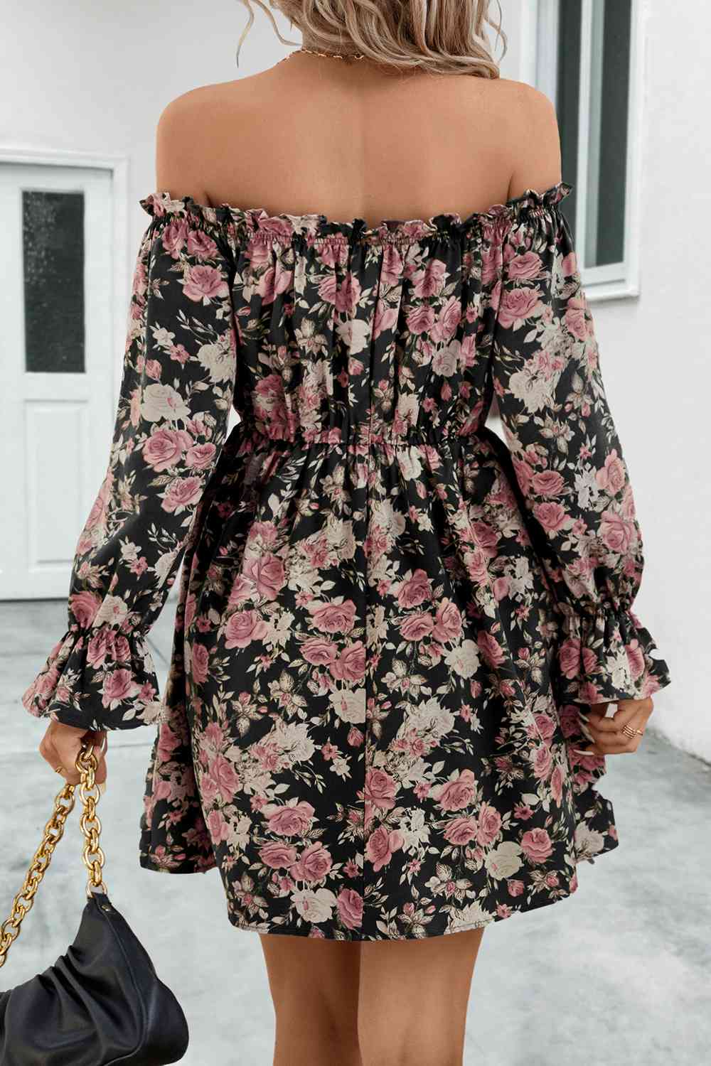 Floral Off-Shoulder Flounce Sleeve Dress - TRENDMELO