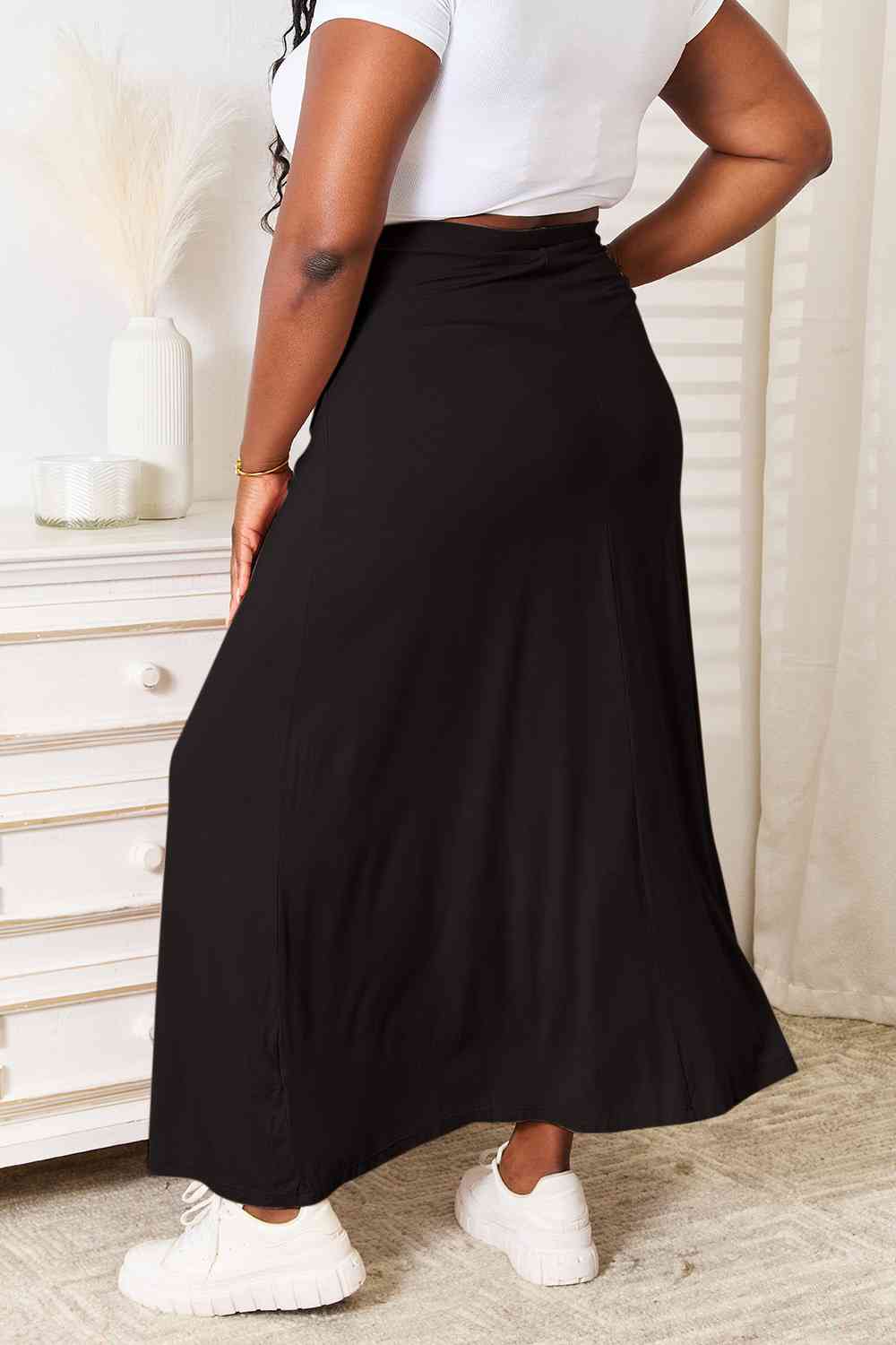 Double Take Full Size Soft Rayon Drawstring Waist Maxi Skirt Rayon - TRENDMELO
