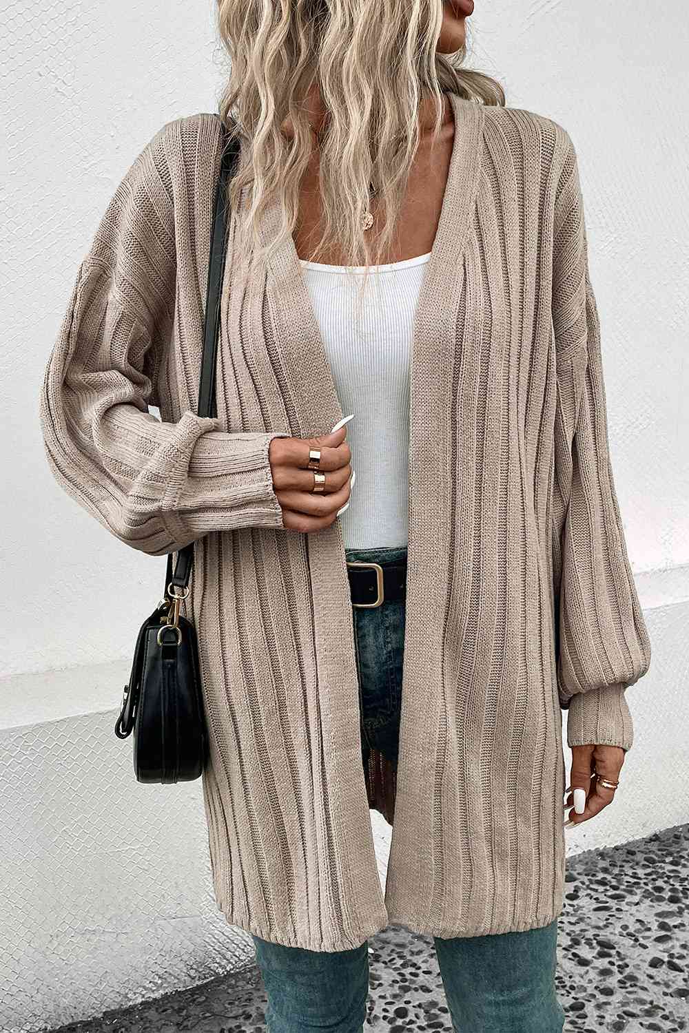Open Front Cardigan with Pockets - TRENDMELO