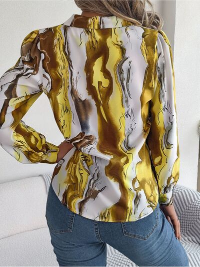 Printed Button Up Long Sleeve Shirt - TRENDMELO